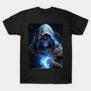 a dark mage with blue magic T-Shirt